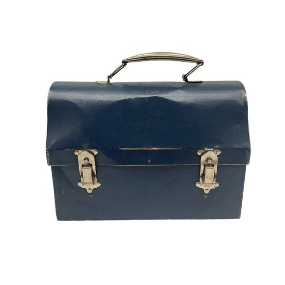 Vintage 1940's Era Dome Top Metal Lunch Box by American Thermos Bottle Co Blue. - Picture 1 of 16
